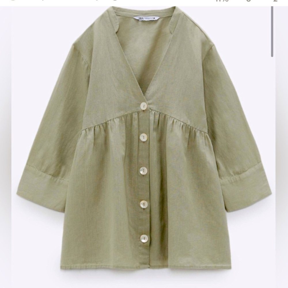 Zara Babydoll Dress /Long Blouse Size Small Green… - image 1